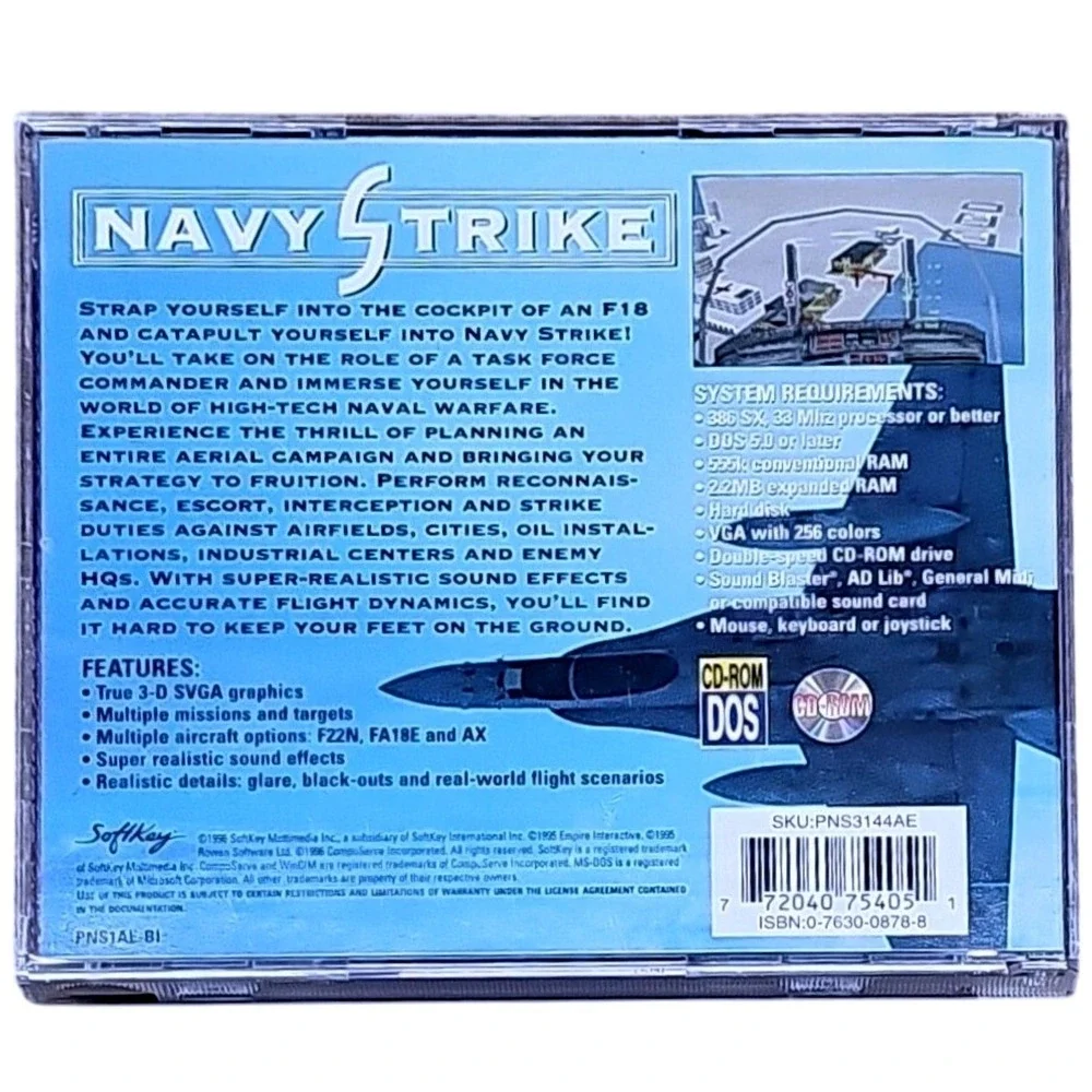 Navy Strike PC Game CD-ROM 1996 SoftKey DOS Naval Warfare Simulator Jet Combat